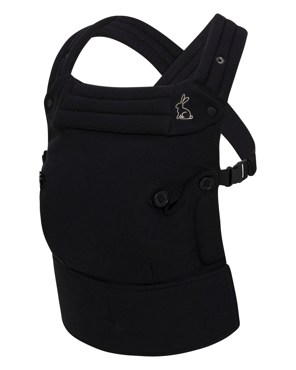 Black ergonomic baby carrier front view
