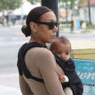 black ergonomic baby carrier back view