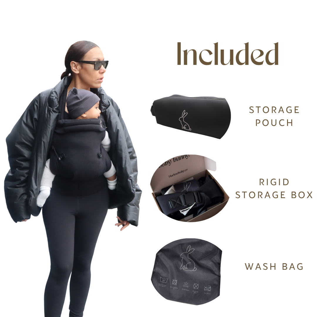 Baby carrier with storage pouch wash bag and storage box

