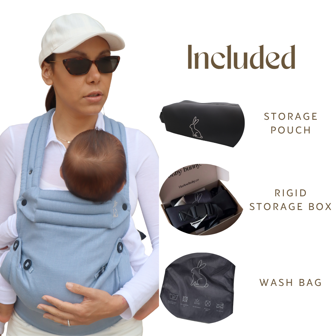 Baby carrier with storage pouch wash bag and storage box

